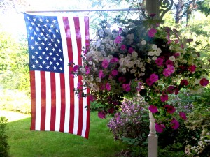 flower basket and flag