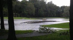 Hurricane Irene  golf course flooded  flooded bridge