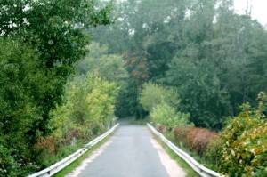 One-lane bridge, bridge, road over lake, one-lane road over lake