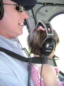 Helicopter flight helicopter with toddler Dad and daughter on helicopter flight