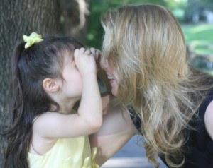 Daughter and Mom playing, Toddler and Mom play peek-a-boo, giggles, fun