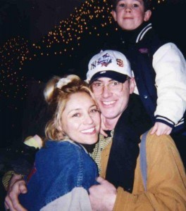 New York City holidays in New York City happy family son sits on top of father's shoulders loving family