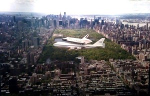 Space Shuttle Enterprise over Central Park, New York, Courtesy of NASA and Space Shuttle Intrepid Museum, Flight over Manhattan, Heading to Intrepid