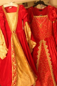 Costumes, matching Mommy-Daughter costumes, princess and queen, red and gold costumes, gowns, beautiful fabric
